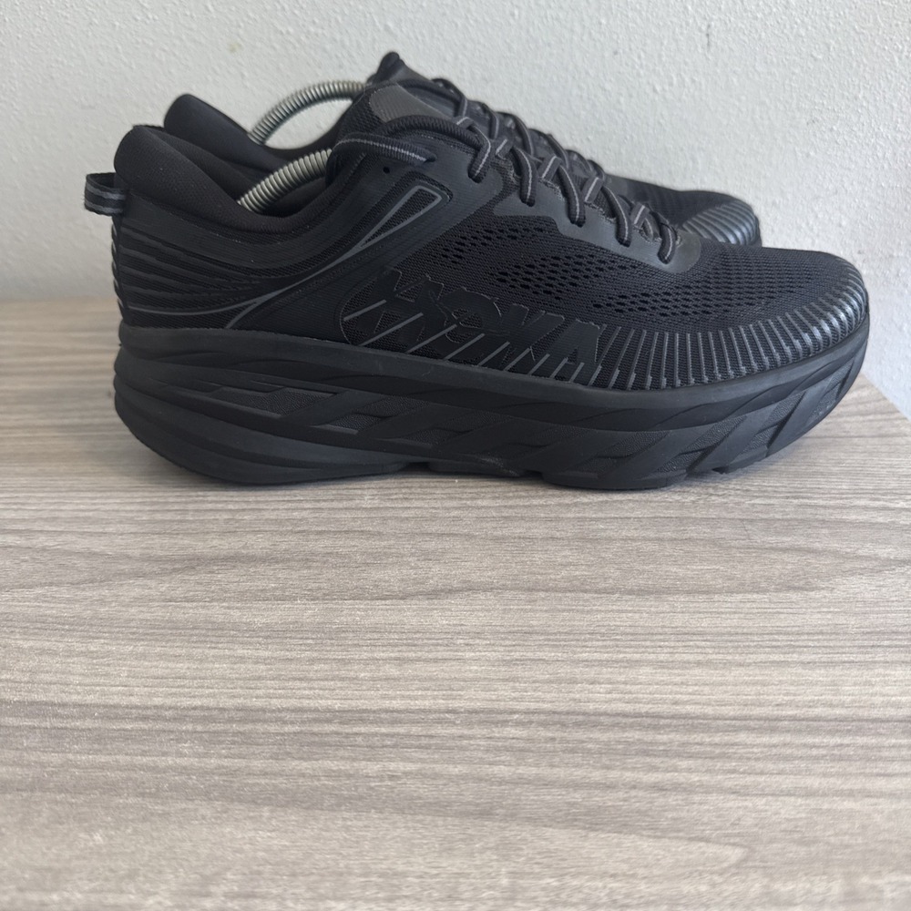 Hoka One One Bondi 7 Running Shoes Mens Size 12 Black Sneakers 1110518 BBLC